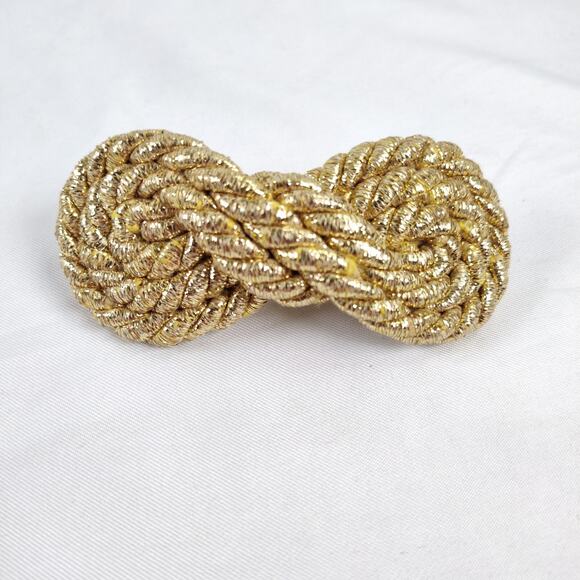 Vintage French Gold Rope Knot Barrette Metallic Braided Hair Clip Made in France main image 5